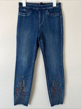 EUC FDJ French Dressing Jeans Pull On Embroidered Ankle Jeans Size 6
